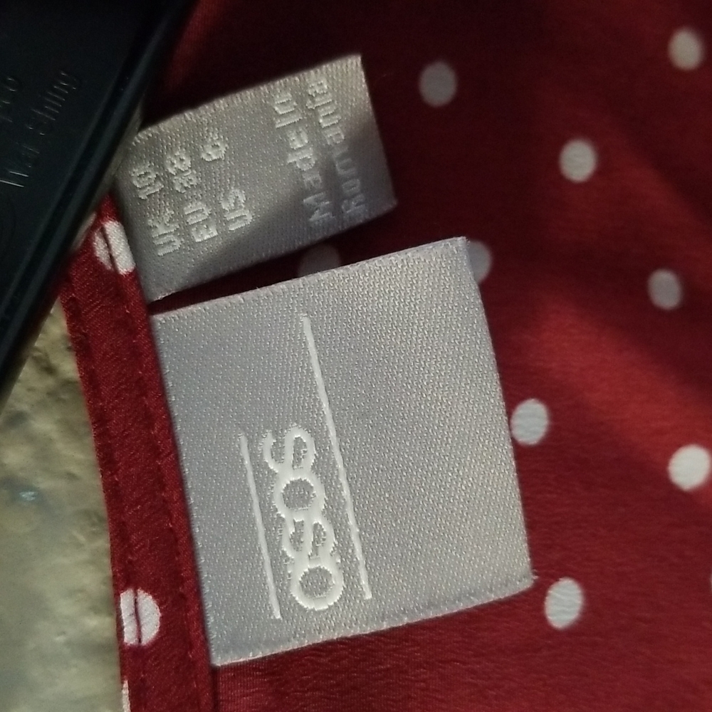 Asos Cowl Neck Keyhole Back Long Sleeve Burgundy Polka Dot Blouse Size 6 - Picture 2 of 7